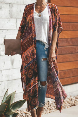 Orange Bohemian Style Tie Kimono