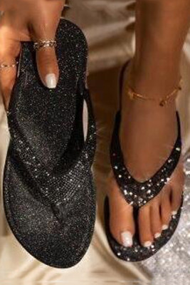 Black Bling Bling Rhinestones Flat Slipper