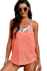 Orange Printed Splicing Racerback Tankini