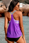 Purple Printed Splicing Racerback Tankini