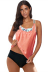 Orange Printed Splicing Racerback Tankini