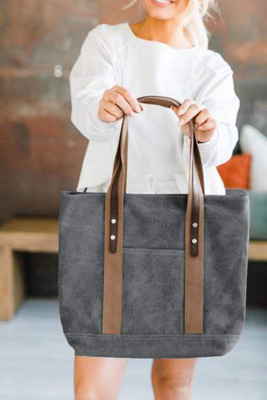 Gray Contrast Shoulder Straps Canvas Handbag