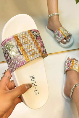 Rhinestone Vamp Open Toe Flat Slippers