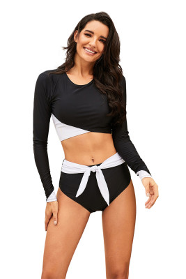Black Color Block High Waist Bikini