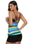 Bluish Zigzag Print Strappy Back Tankini Swimsuit