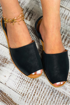 Black Fish Mouth Artificial PU Low-cut Back Strap Ladies Shoes