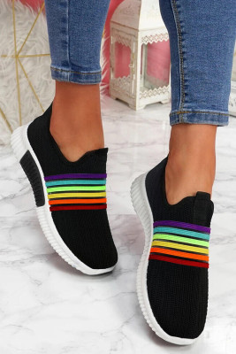 Breathable Rainbow Slip On Round Toe Sneakers