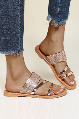 Golden Shiny Flat Slippers