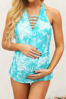 Teal Palms Crisscross Maternity Tankini Halter Top