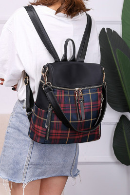 Red Plaid Backpack Handbag