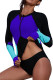 Blue Zip Up Neckline Color Block Rashguard Top