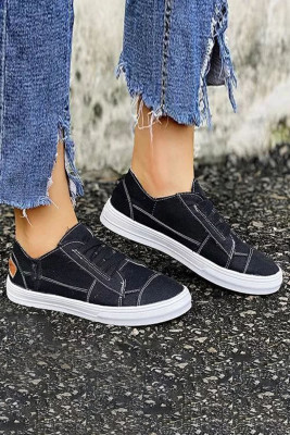 Black Contrast Stitching Elastic Upper Vamp Canvas