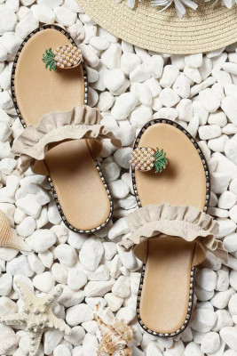 Beige Pineapple Pattern Toe Ring Casual Sandals