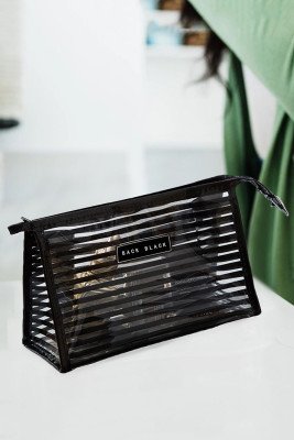 Black Striped Transparent PVC Waterproof Cosmetic Bag