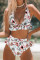 White Floral Print Ruffles High-waisted Bikini Set