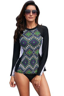 Unique Tribal Print Long Sleeve Tankini Top