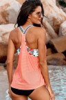 Orange Printed Splicing Racerback Tankini