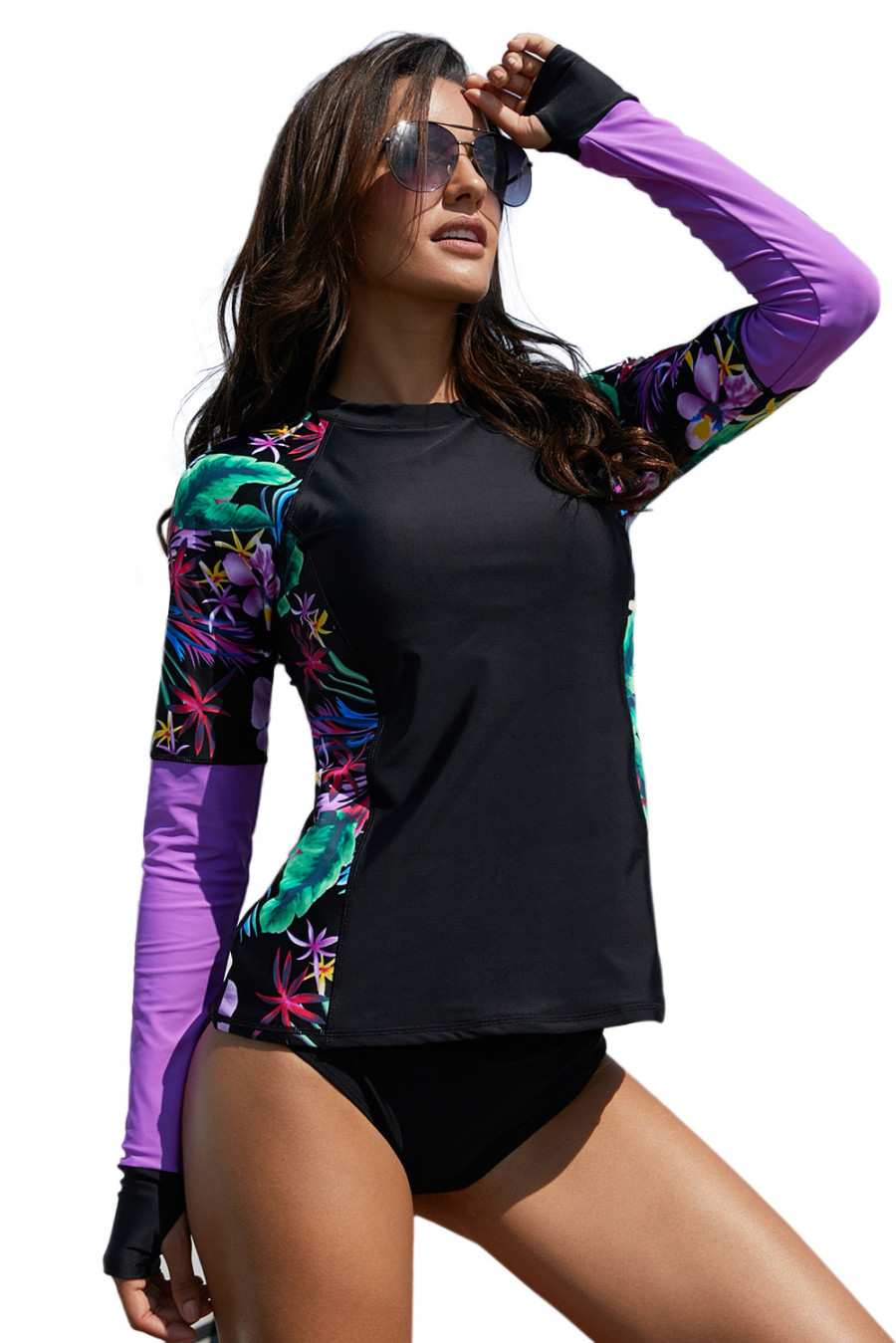 Floral Sleeve Rashguard Swimsuit Top