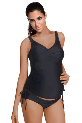 Black Ruched Maternity Tankini Swimsuit