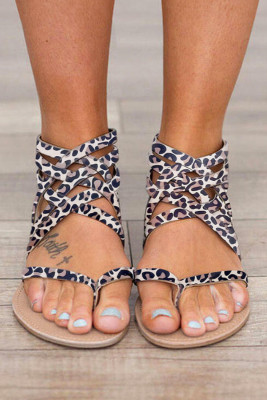 Leopard Cross-Tied Zipper Flat Sandals