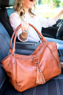 Brown Tassel Decor PU Handbag
