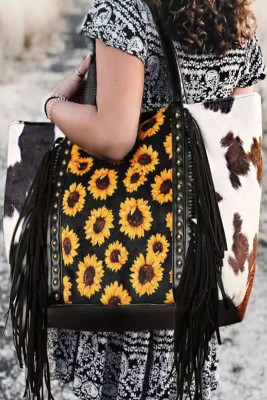 Sunflower Tassel Rivet PU Handbag