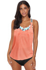 Orange Printed Splicing Racerback Tankini