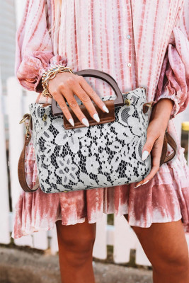 White Lace Overlay PU Handbag Crossbody Bag