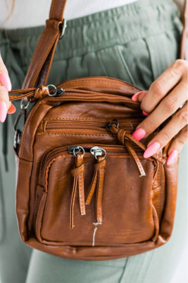 Brown Multi-layer Large-capacity Vegan Leather Crossbody Bag