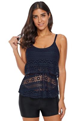 Navy Crochet Lace Layered Tankini Swim Top
