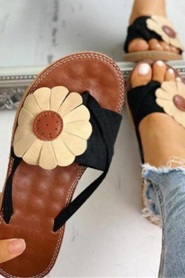 Black Sunflower Flat Beach Slippersh Slippers