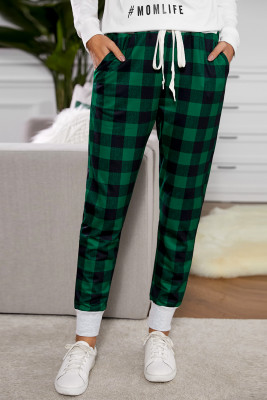 Green Plaid Drawstring Joggers