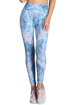 Blue Scrawl Print Women High Waist Sport Leggings