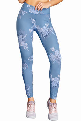 Blue High Waisted White Pattern Detail Stylish Leggings