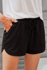 Black Drawstring Elastic Waist Casual Shorts with Pockets