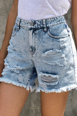 Light Blue Pocket Casual Denim Shorts