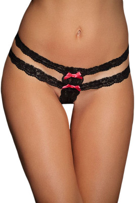 Black Lace Straps Satin Bow Naughty Knicker