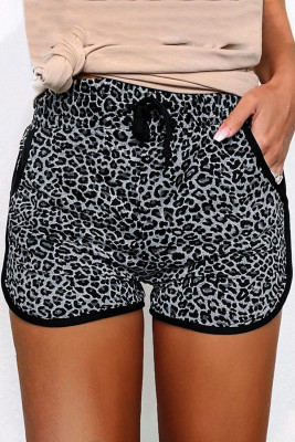 Black Leopard Print Shorts with Pockets