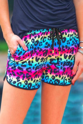 Leopard Pocketed Drawstring Shorts
