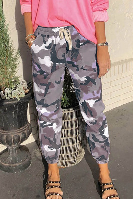 Gray Elastic Waist Neon Camo Joggers
