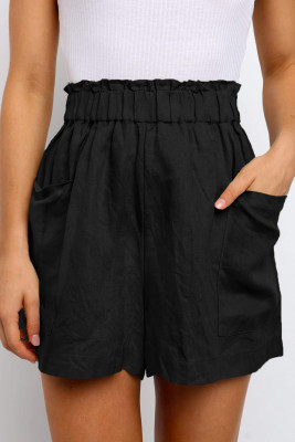 Black Paperbag Waist Flare Casual Shorts with Pockets