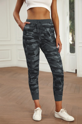 Gray Camouflage Drawstring Joggers