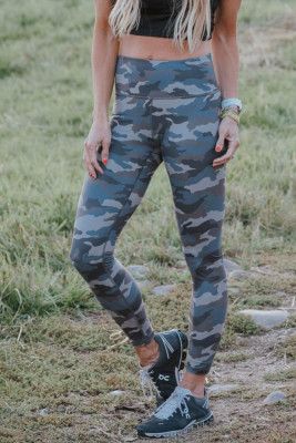 Green Mid Waist Ankle-length Camouflage Leggings