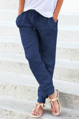Dark Blue Pocketed Drawstring Joggers