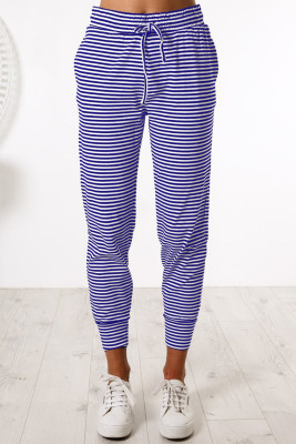 Blue Striped Casual Joggings