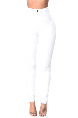 White High Waist Skinny Jeans with Round Pockets