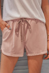 Dusty Pink Drawstring Elastic Waist Casual Shorts with Pockets