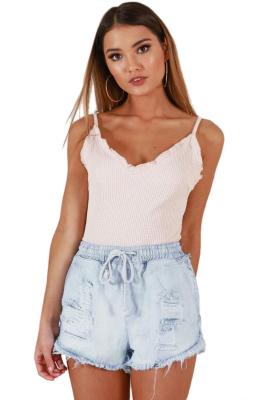Light Blue Wash Distressed Denim Shorts