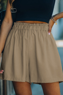 Khaki Cotton Blend Pocketed High Rise Shorts