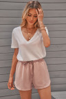 Dusty Pink Drawstring Elastic Waist Casual Shorts with Pockets